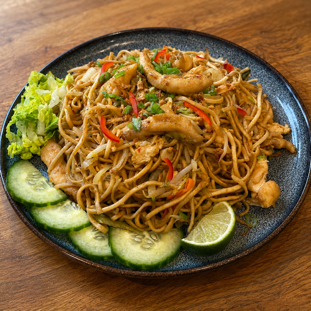 Mì Trứng Xào — Stir-Fried Egg Noodles with Pork, Chicken, or Prawns.