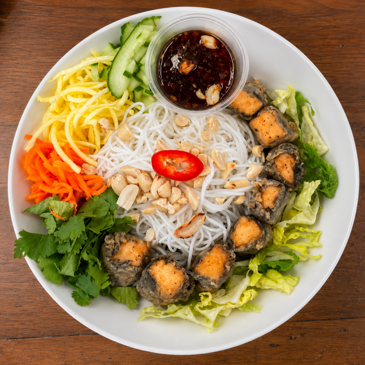 Mì Đậu Phụ Cuộn Rong Biển — Seaweed-Wrapped Tofu with Noodles